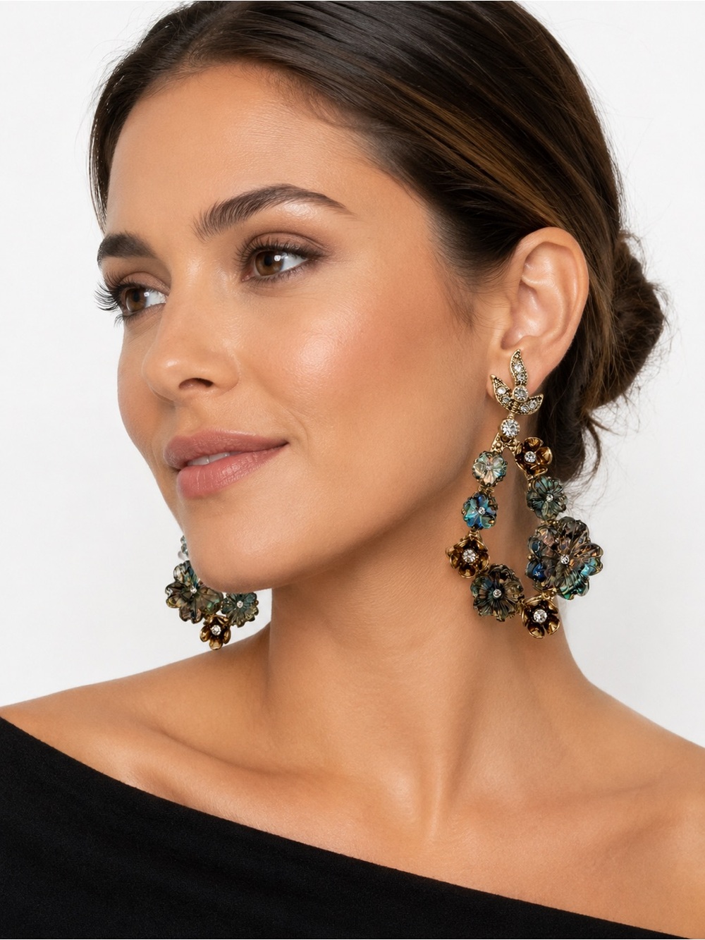 Ionna & Lilly Gold Tone Iridescent Floral Statement Drop Earrings Crystal